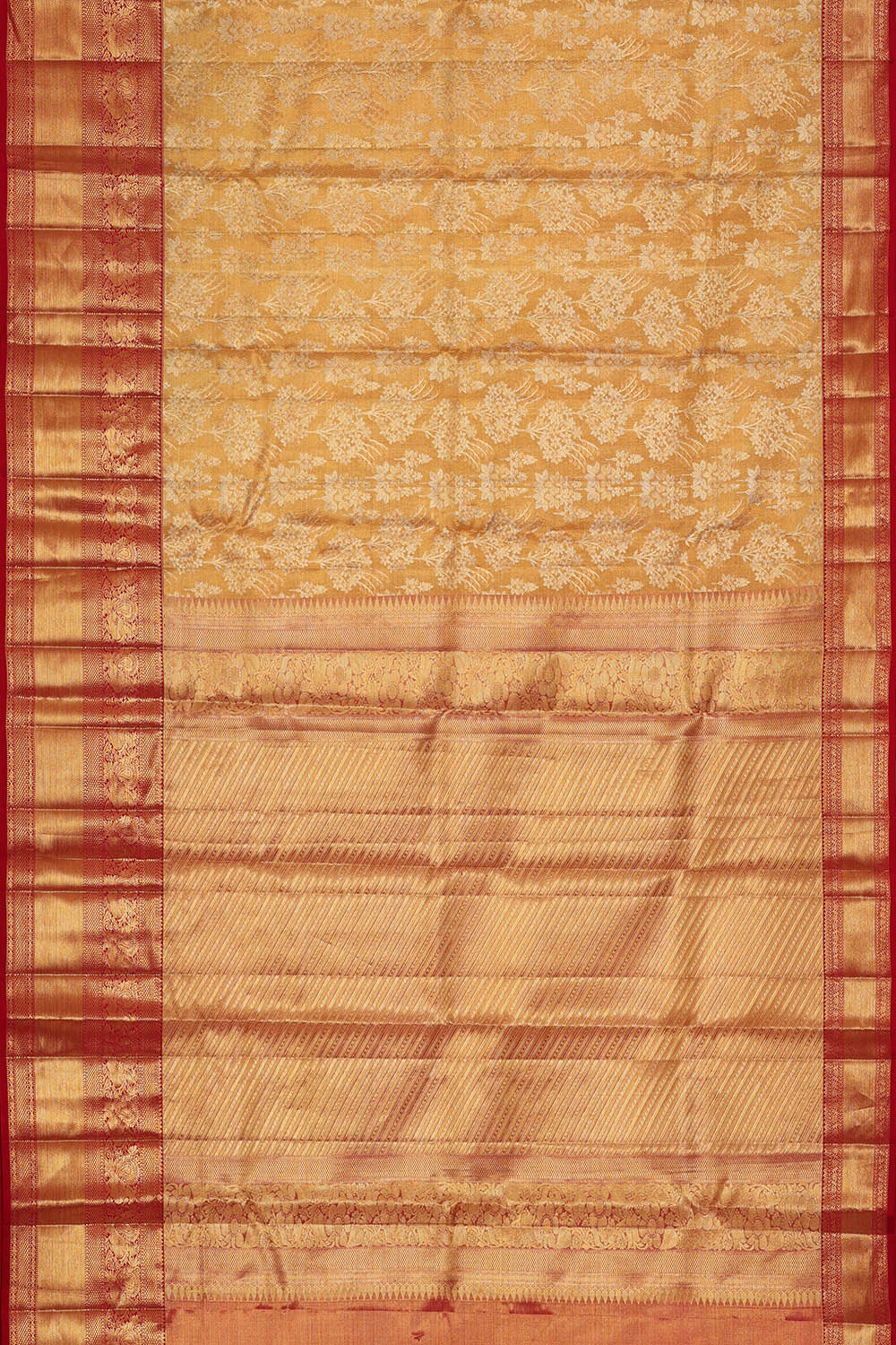 Image of Kanchipattu Golden Cream Tissue Brocade Saree